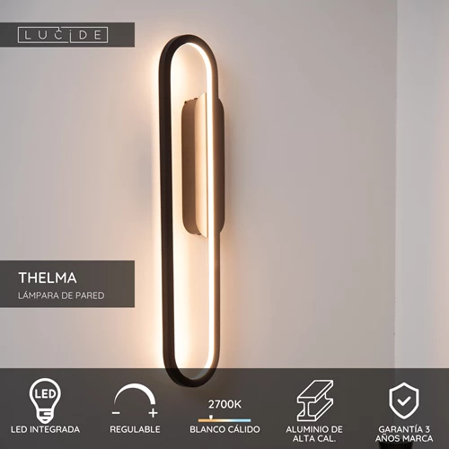 Lucide THELMA - Lámpara de pared - LED Regul. - 1x24W 2700K - Negro - USP